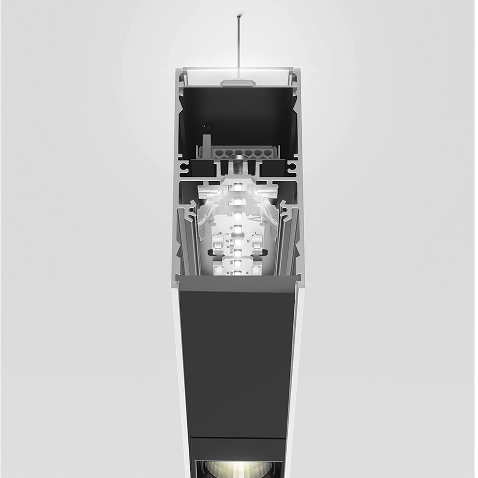 A.39 Suspension - Direct + Indirect Emission - 2368mm - 52° - 3000K - Dimmable DALI - 4x4 Optics - Silver
