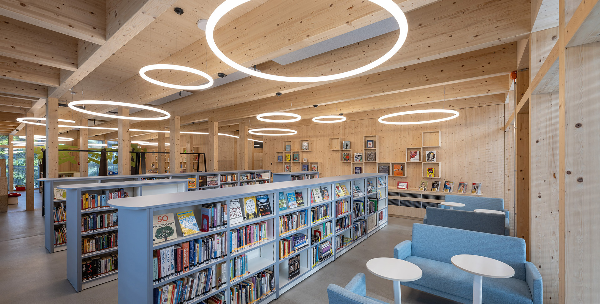 Image of a children's library with Alphabet of Light by Artemide