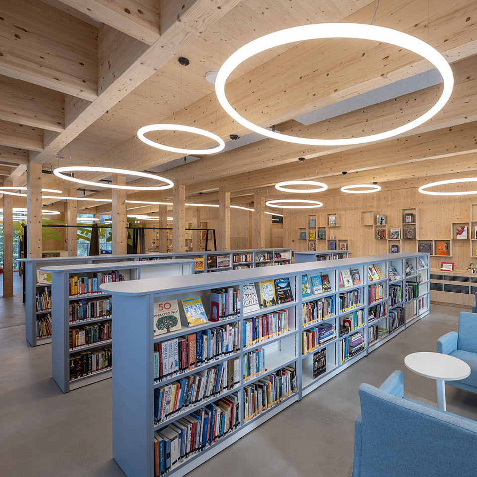 Image of a children's library with Alphabet of Light by Artemide