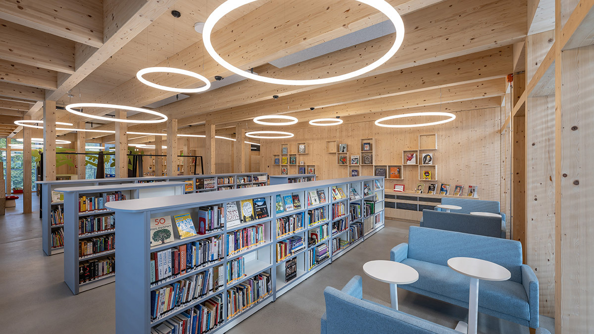 Image of the school library with Alphabet of Light
