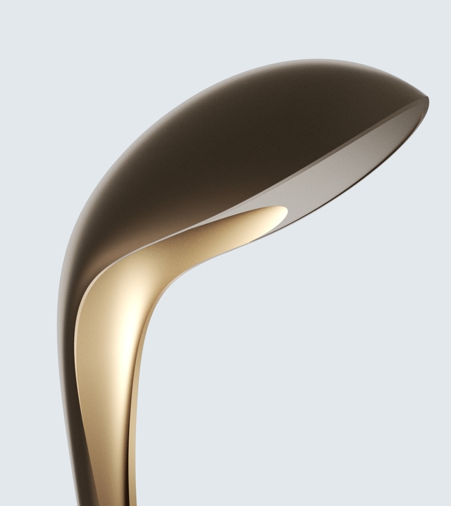 Detail of the Brera lamp, featuring an organic form inspired by historic lanterns and a bronze finish.