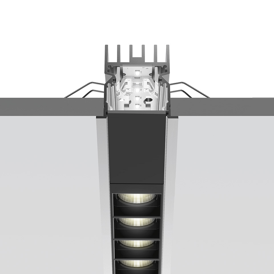 A.39 Incasso Emissione Sharping - Modulo Strutturale Trim - 1184mm - 36° - 4000K - Non Dimmerabile/Dimmerabile DALI - 2x4 Ottiche - Argento