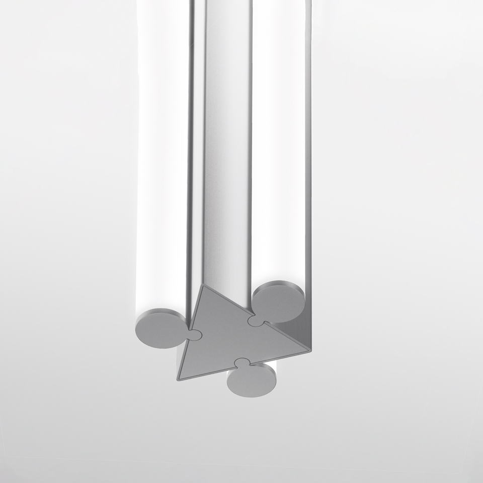 Dreispitz - Suspension Vertical - 3 Diffused Emission - 90 - Silver