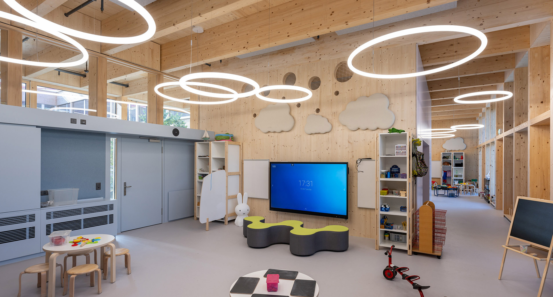 Image of a kindergarten room with Artemide's Alphabets of Light.