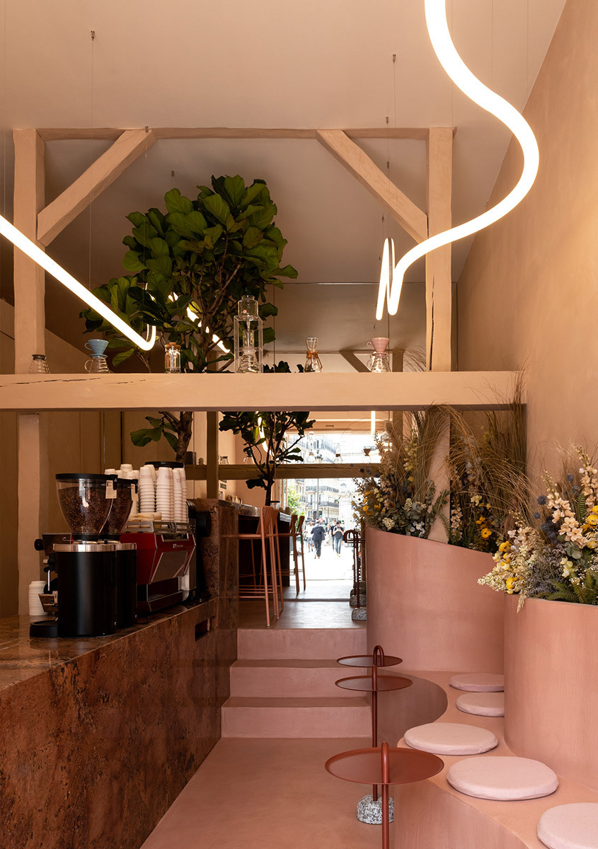 Image of the interior of Noir Coffee Shop with Alphabet of Light