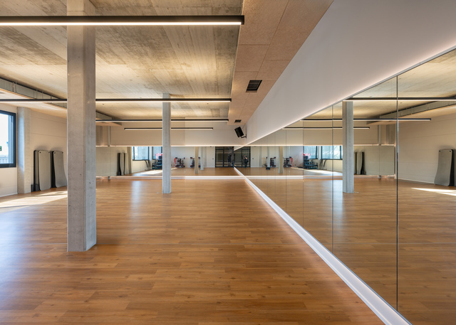 Image of the gym training room illuminated with A.39 suspension.